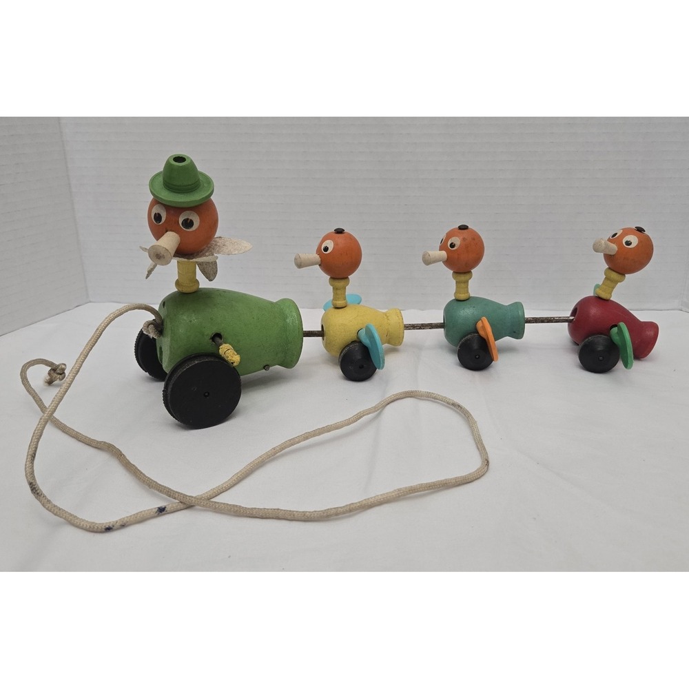 Fisher Price Gabby‎ Goofies 776 Duck Wood Pull Toy 1956 13" Fine Working Order